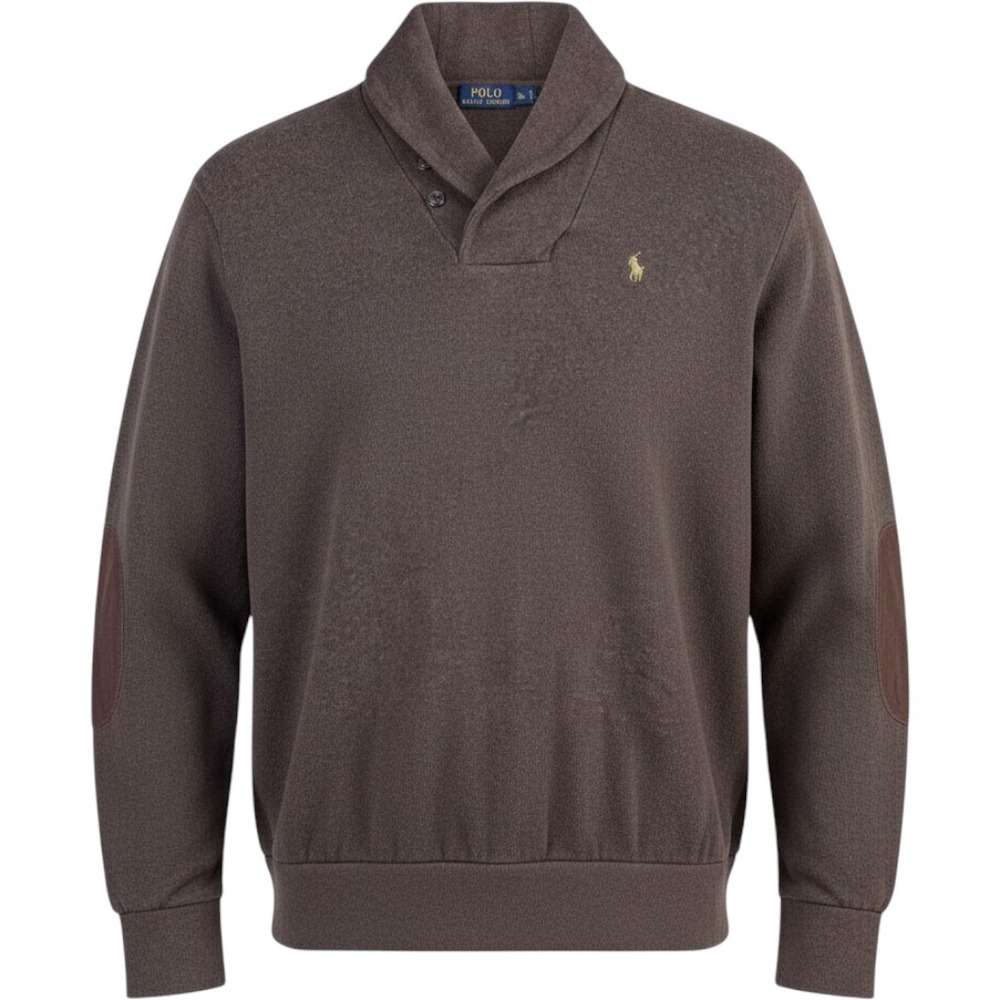 Polo Ralph Lauren Mens XL Shawl Collar Brown Knit Sweater Elbow Patches Pony